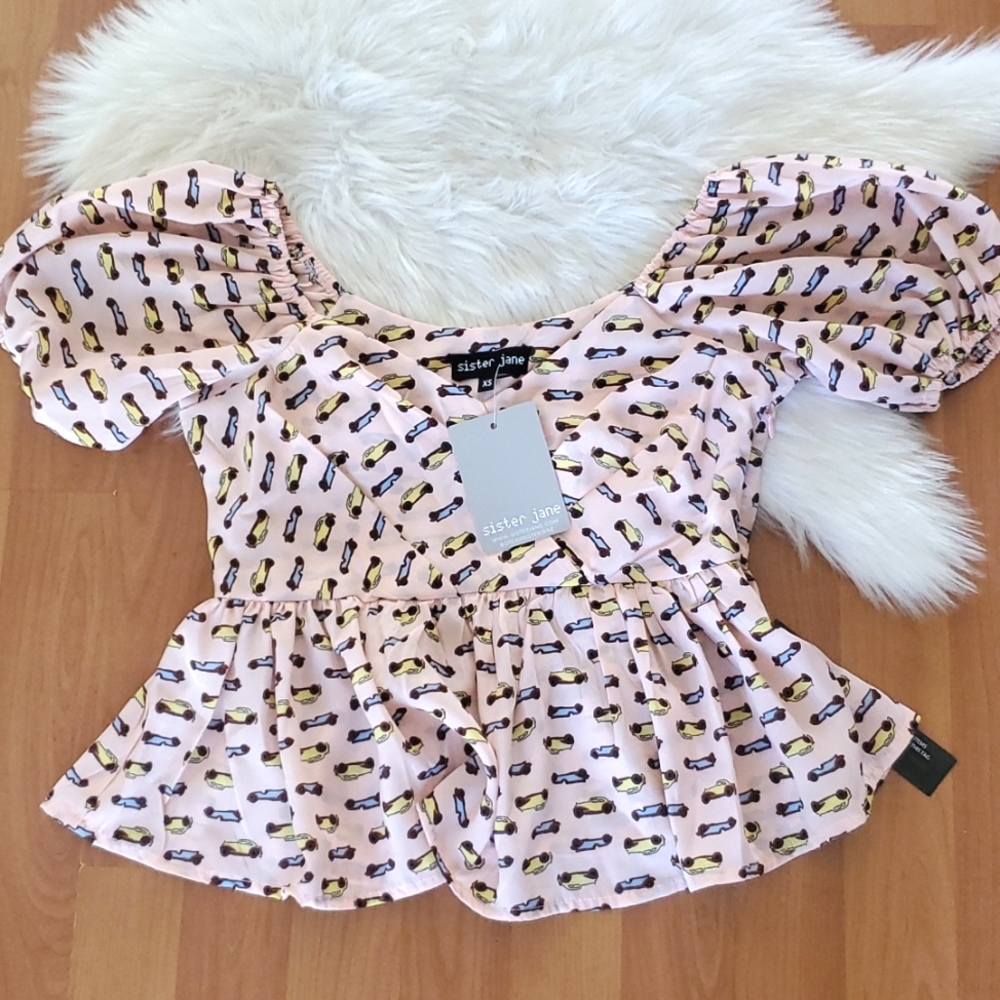 NWT Sister Jane pink off shoulder crop blouse cars